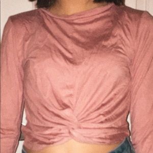 Trendy Pink Long-sleeve Crop Shirt